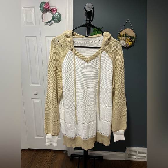 Women's Lightweight Color Block Hooded Drawstring Hoodie Pullover Sweatshirt - Picture 6 of 6